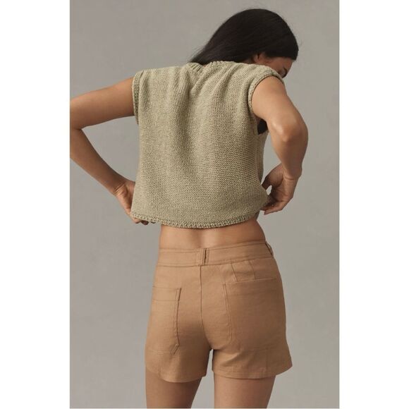 NEW Anthropologie Maeve Ettie Beige High Rise Slim Pitched Linen Shorts Size 32 - Picture 4 of 4